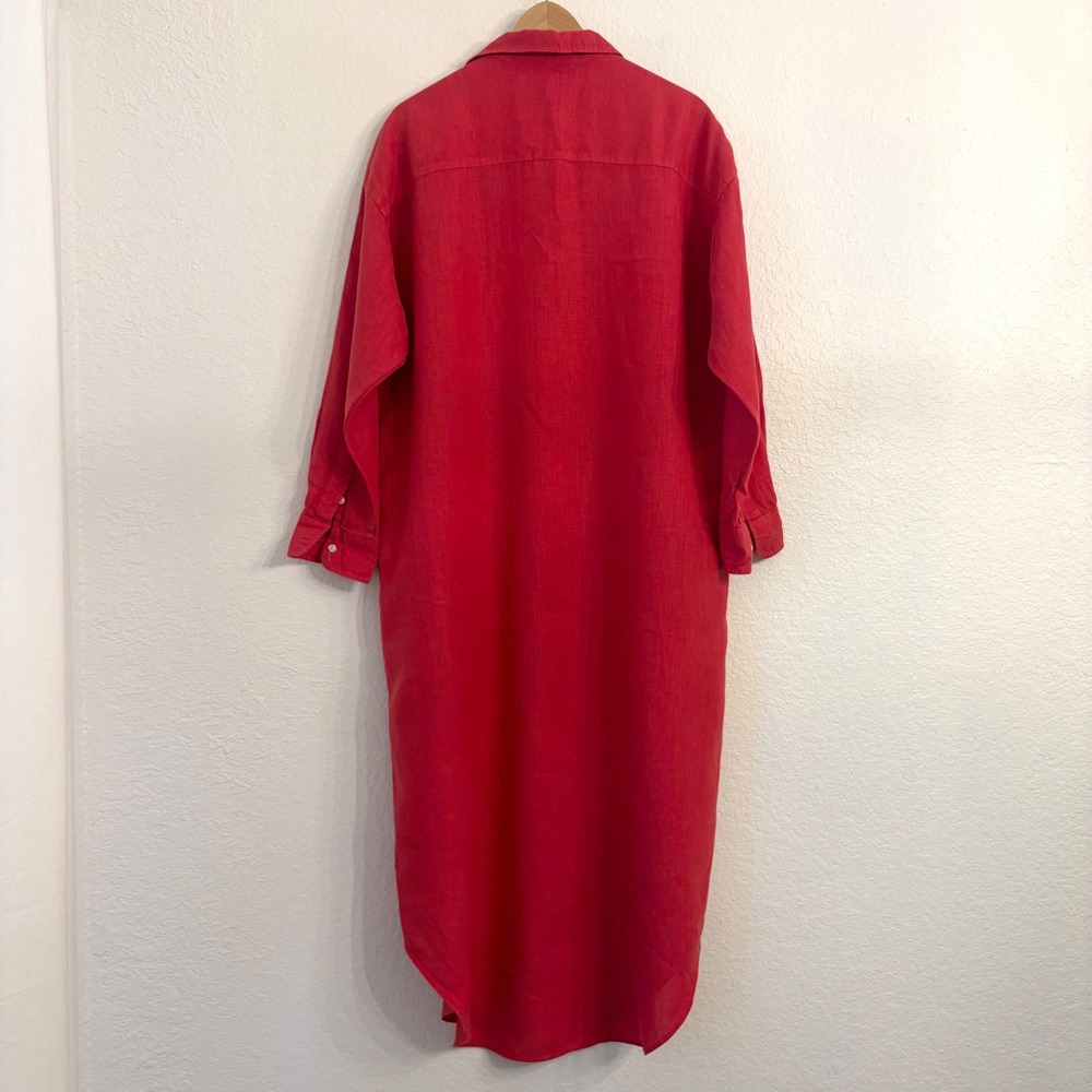 Frank & Eileen Megan Maxi Shirtdress OS Washed Linen Summer Red Button Americana - Picture 3 of 12